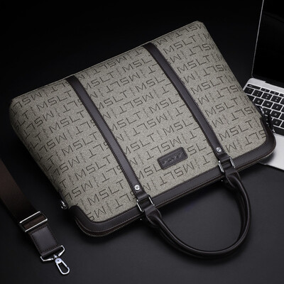 

MashaLanti Fashion mens bag cross section business briefcase mens trend handbag mens large capacity computer bag casual shoulder Messenger bag A151 gray
