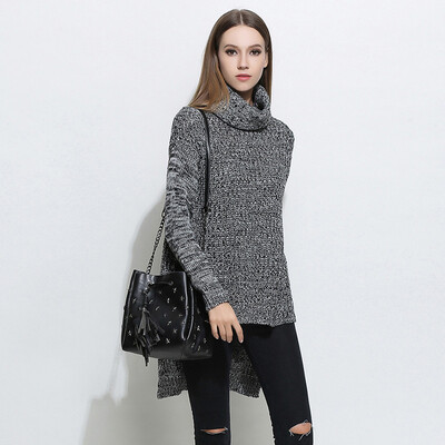 

PREISEI Autumn Winter Women Casual Elegant Loose Solid Turtleneck Long Sleeve Knitted Thick Sweater Pullover Mujer