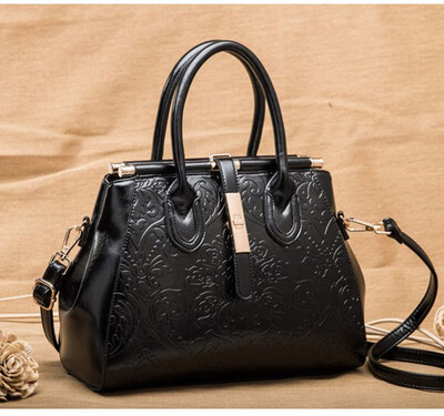 

Fashion Embossing Style Women Genuine Leather Handbag Plaid Tote Bag Ladies Shoulder Bag For Female Retro Cowhide Messenger Bags