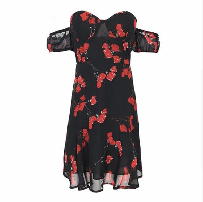 

Strapless off shoulder summer dress women Chiffon floral print mini dress 2018 Spring elastis sleeve short dress