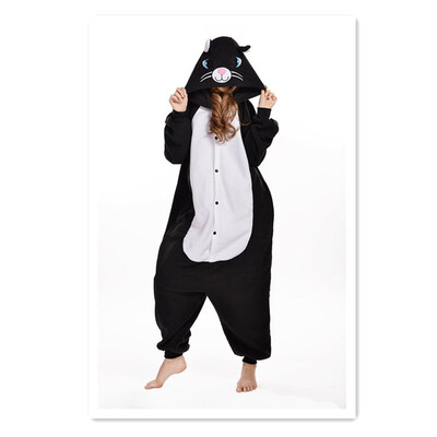 

Cartoon Pajamas Cosplay Lady Winter Black Cat Pajamas Unisex Flannel Pajamas Adult Animal Pajamas