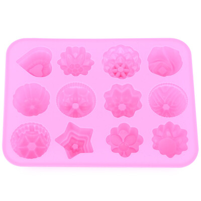 

DIY Kitchen Muffin Cake Bakeware 12 Flowers Silicone Rubber Baking Mold