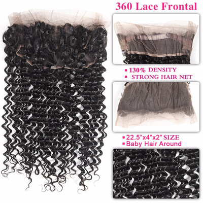 

Brazilian real person hair wig accessories 360 natural color deep lace closure