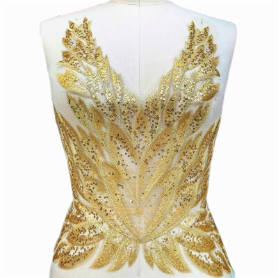 

High-end Gold Color Sequins Lace Applique Patch Sewing for Wedding Dress Women Evening Costumes Gowns DIY Decoration