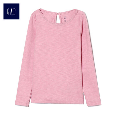 

GAP flagship store female young lace trim round neck long sleeve t-shirt 356759 playful pink 18-24M