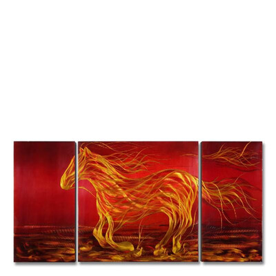 

Tooarts Metal Wall Art Modern Artwork Running Horse 3-Panels Hanging Original Artwork for Living Room Home Decoration 48"24" Red