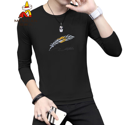 

Scarecrow MEXICAN long-sleeved T-shirt male Korean version of Slim fun fashion casual personality trend versatile comfortable classic print round neck base t-shirt clothes mens black 2XL
