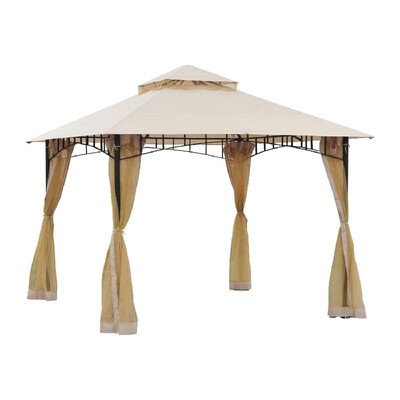 

10 x 10 Steel Outdoor Gazebo Canopy with Mosquito Netting - BlackBeige