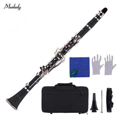 

Muslady Standard 17-Key Bb Clarinet Wind Instrument with Mouthpiece Carry Case Gloves Cleaning Cloth Mini Screwdriver Clarinet Sta