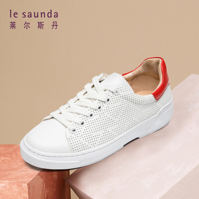 

Lyles Dan fashion casual sports outdoor round head hollow color matching lace flat white shoes LS AM48001 white red 34