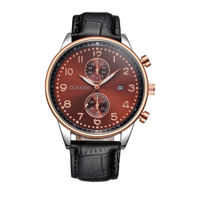 

OUKESHI Leisure Style Fashion Men Quartz Calendar Leather Watch