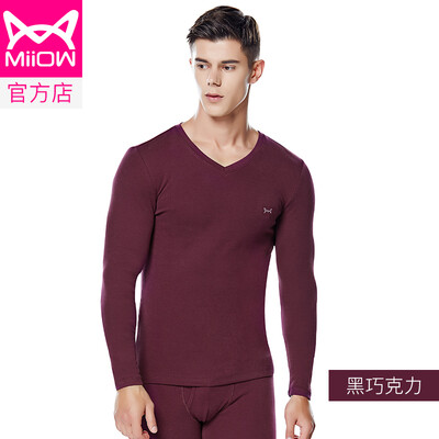 

Cat Man MiiOW thermal underwear men&women Qiuyi Qiuku warm clothes cotton Shut down thick round neck men&women based bottoming shirt V suit fashion warm clothes dark chocolate V-neck male