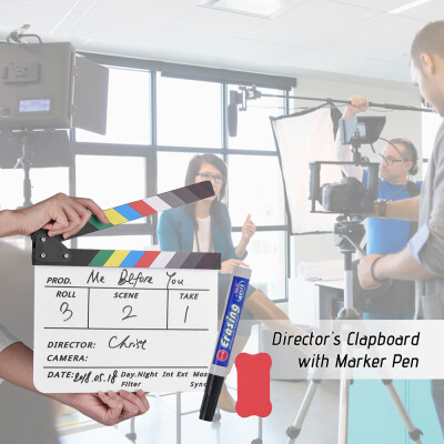 

Professional Acrylic Clapboard Dry Erase TV Film Movie Director Cut Action Scene Clapper Board Slate With Marker Pen Eraser