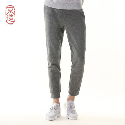 

JZAO Mens knit beam foot casual pants four sides draw drawstring solid color gray 32 17580A
