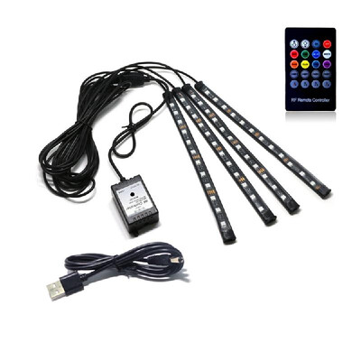 

4pcs Car Styling Decoration Light Wireless RemoteVoice Control Interior Floor Foot LED Atmosphere RGB Neon Strip Waterproof Flexi