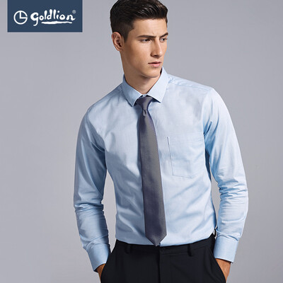 

Jinlilai 2018 autumn new mens comfortable cotton business gentleman Slim long-sleeved shirt wild light blue S