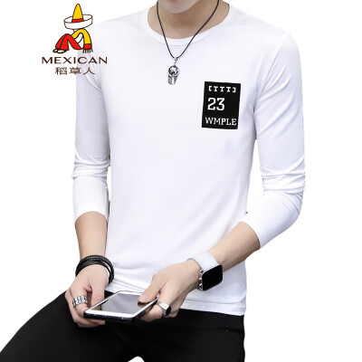 

Scarecrow MEXICAN long-sleeved T-shirt male Korean version of the self-cultivation 2019 spring new fashion round neck print wild comfortable trend bottoming shirt t-shirt shirt mens white 3XL