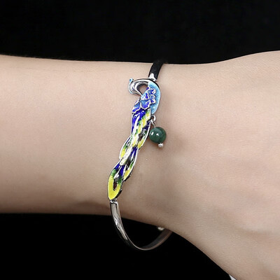 

NeillieN S925 Silver Malachite Bracelet Cloisonne Silver Jewelry Bracelet Ladies Bracelethand chainChinese national handicraft