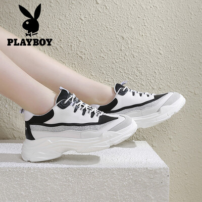 

Playboy PLAYBOY fashion wild casual womens shoes thick-soled lace splicing heightening shoes simple casual sports shoes female 0950 black 35