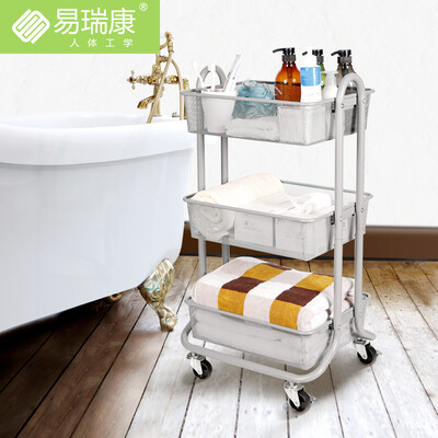 

Yiruikang rack kitchen restaurant bathroom study living room removable storage dining car floor storage shelf mobile storage rack home three-layer mobile bookshelf gray