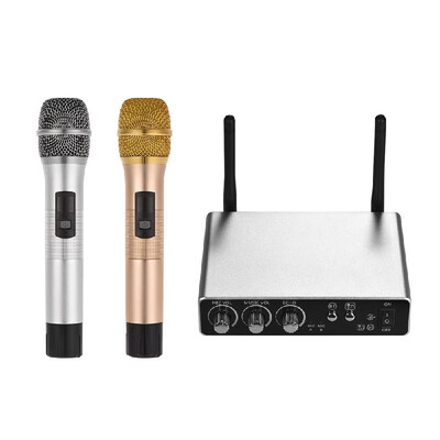 

Wireless Handheld Microphone System with 2 Cordless Mics&Receiver Box Professional Live Equipment Optional 25 Channels UHF Ba