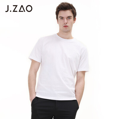 

Beijing Tokyo made JZAO mens black technology 5 seconds submerged solid color heavy round neck T-shirt white L 17596A