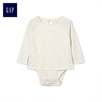 

GAP flagship store baby girl lace long sleeve round neck jumpsuit 400311 ivory white 6-12M