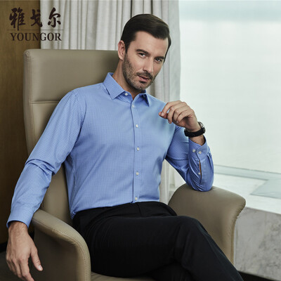

Youngor shirt mens 2019 spring youth mens casual dress shirt YLDP16387IJA blue 38