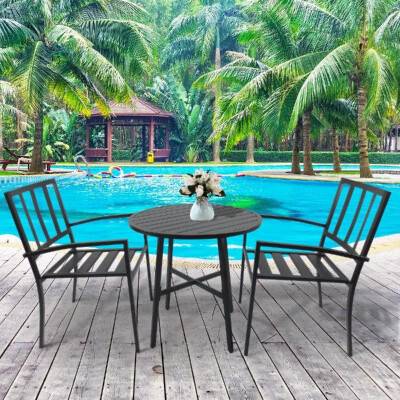 

3pcs Outdoor Bistro Set Table&Chair Set Garden Furniture Black