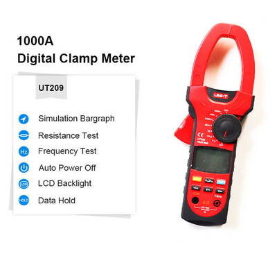 

UNI-T UT209 Digital Clamp Meters 4000 Counts LCD Multifuction Ohm DMM DC AC Voltmeter AC Ammeter Data Hold 1000A with Tool Box