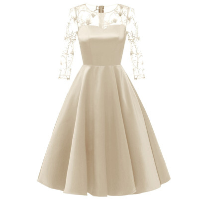 

2019 New Elegant Women Dresses O-neck Lace Embroidered Sexy Openwork A-line Dress