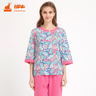 

Copper cow TOPNEW pajamas ladies home service spring&summer new jersey cloth seven-point sleeves round neck print pajamas sleep pants home service female VJ068 palm hot air - rice - rose red 175 100