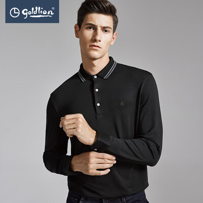 

Jin Lilai 2018 Autumn Mens Soft Contrast Lapel Business Casual Long Sleeve T-Shirt Wild Black XL