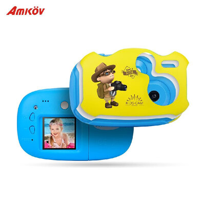 

Amkov Mini Kids Digital Video Camera Built-in Rechargeable Battery with Cartoon Stickers Christmas New Year Birthday Festival Gift