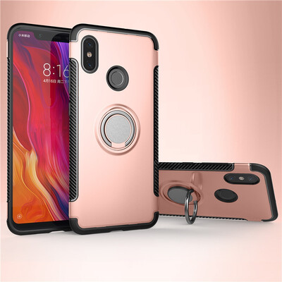 

Back Cover For Xiaomi Mi 8 Mi8 Case Car Holder Stand Hard PC Silicon Ring Suction Bracket Celulars