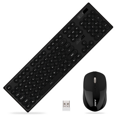 

AJAZZ335i mute wireless mouse&keyboard set retro round punk key cap monarch black desktop notebook home office keyboard