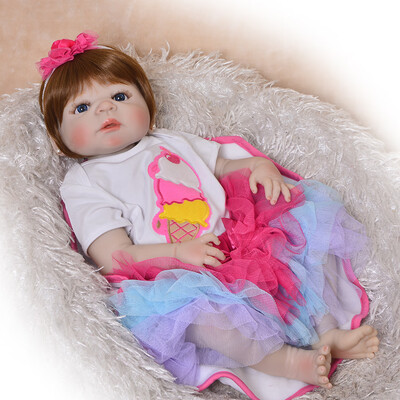 

New Arrival Realistic Full Silicone Vinyl Dolls Reborn Baby Menina Bonecas 23 inch Baby Doll Wear Red snowflake Dress Playmate