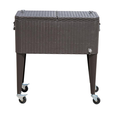

80 QT Rolling Ice Chest Portable Patio Party Drink Cooler Cart - Brown Wicker Pattern