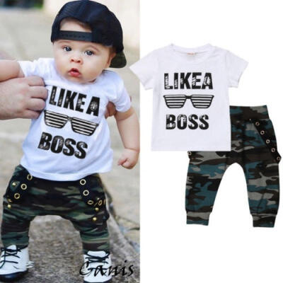 

2Pcs Baby Boy Fashion Cotton T-shirt Camoflage Pants Outfits Summer Clothes Set