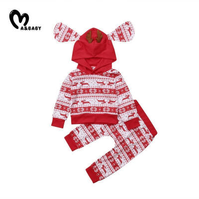 

Newborn Christmas Kid Baby Girl Boy Xmas Outfit Long Sleeve Hooded TopsPants Trouser Clothes