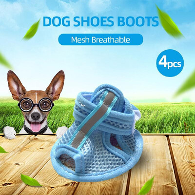 

4pcs Dog Shoes Boots Mesh Pet Shoes Breathable Anti-Skid Soft Mesh Sandals