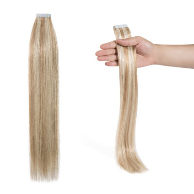 

Tape in Human Hair Extensions Highlight Balayage Long Straight Seamless Skin Weft Glue in Hairpieces Invisible Double Sided Tape