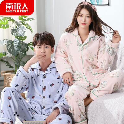 

Antarctic pajamas men winter flannel lovers pajamas women winter warm coral velvet thickening autumn mens home service winter suit NAS5X21022-24 female shrimp powder printing XXL