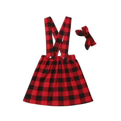 

Fashion Christmas Newborn Baby Girl Xmas Plaid Skirts Dress Headband Outfits Clothes Set