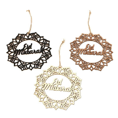 

Wooden Eid Mubarak Hanging Pendant Ramadan Crescent Pattern DIY Crafts Ornament with Rope Festival Decoration