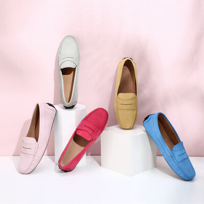 

Beijing Tokyo single shoes female one foot peas shoes female shallow mouth flat bottom wild casual scrub leather light gray 36