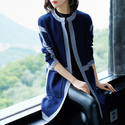

Knitted cardigan womens long 2018 new fashion Korean version of loose&thin easy to match the autumn stripe sweater coat