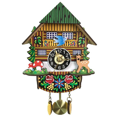 

Wooden Cuckoo Wall Clock Swinging Pendulum Traditional Wood Hanging Crafts Decoration for Home Restaurant Living Room
