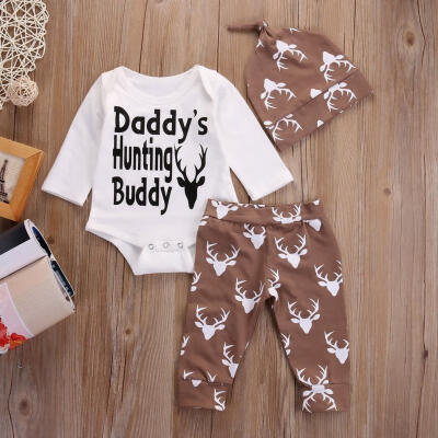 

Newborn Baby Boys Tops Romper Deer Pants Legging Hat 3PCS Outfits Set Clothes