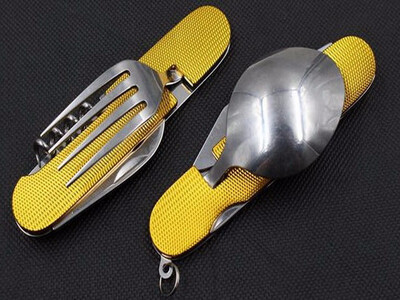 

4 In 1 Multi-function Outdoor Camping Picnic Tableware Stainless Steel Cutlery Folding Fork Knife Bottle Opener